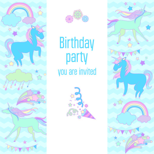 独角兽节日贺卡与烟花云和图片下载