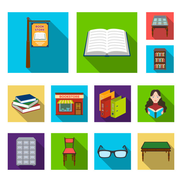 集合中的图书馆和书店平面图标图片下载