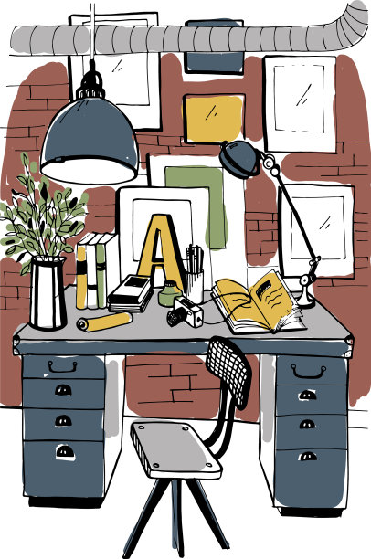 现代工作室内阁楼风格的工作空间图片下载