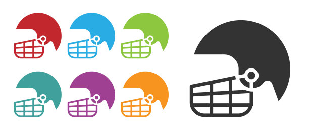 美国黑人橄榄球头盔图标孤立的白色背景。设置图标丰富多彩。矢量图图片下载