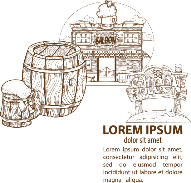 沙龙狂野西部轮廓图上色图片下载