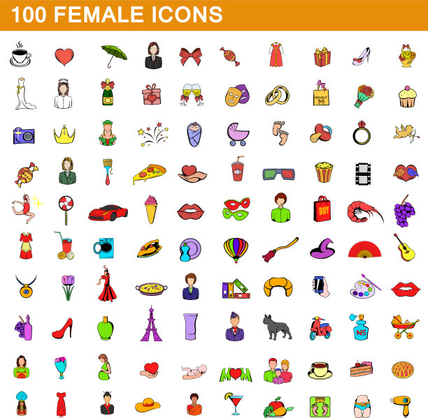 100名女性图标设置卡通风格图片下载