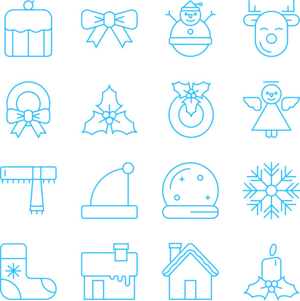 圣诞晚会和新年快乐细线图标图片下载