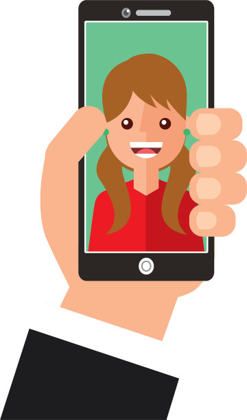 年轻女子在智能手机的化身角色快乐图片下载