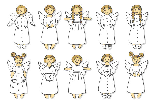 一组彩色天使图标图片下载