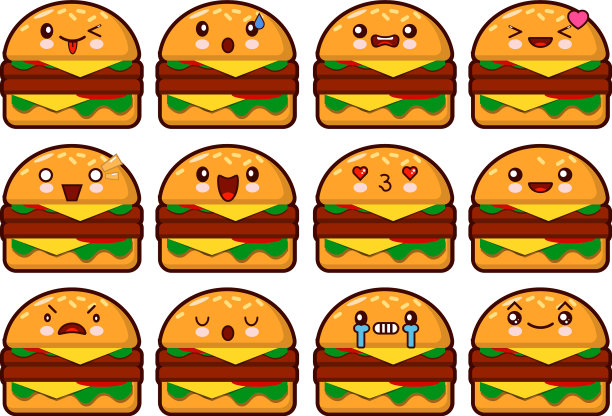 白色背景上的汉堡脸表情图片下载