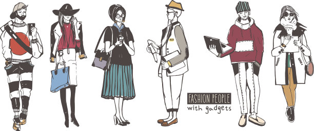 一组时髦的人在街上用小玩意图片下载