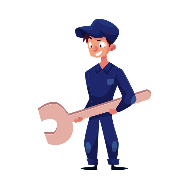 带着扳手的扁平的年轻技工男孩图片下载