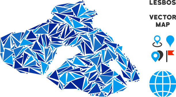 蓝色三角形希腊莱斯博斯岛地图图片下载