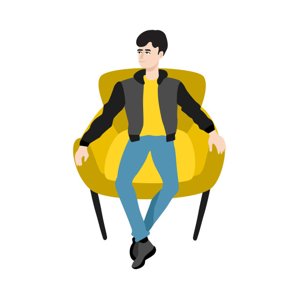 卡通人物坐在扶手椅上休息图片下载