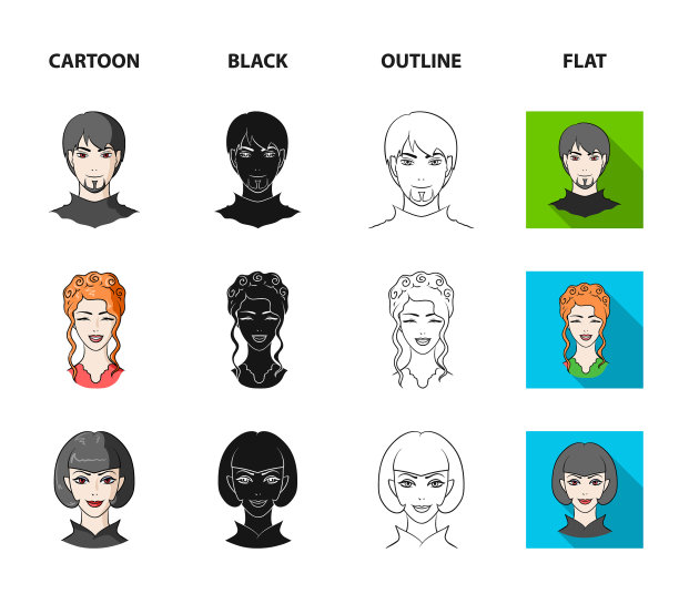 年轻人的不同外观，头像和脸图片下载