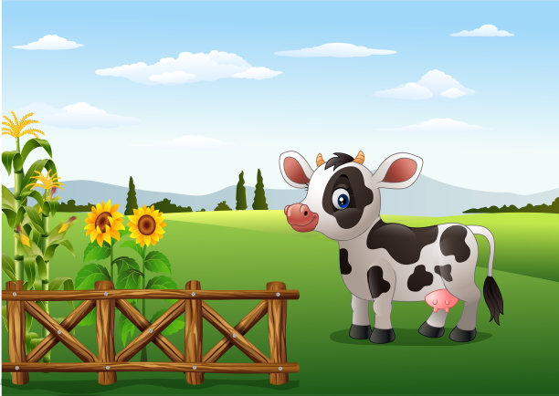 卡通牛与农场背景图片下载
