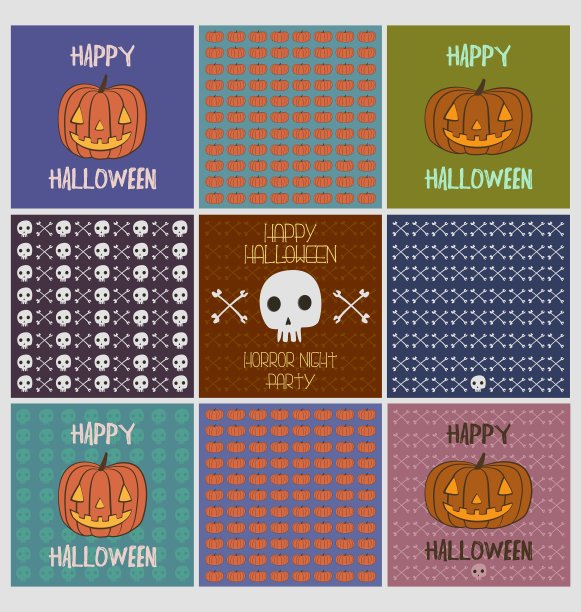 万圣节节日贺卡图案套装图片下载