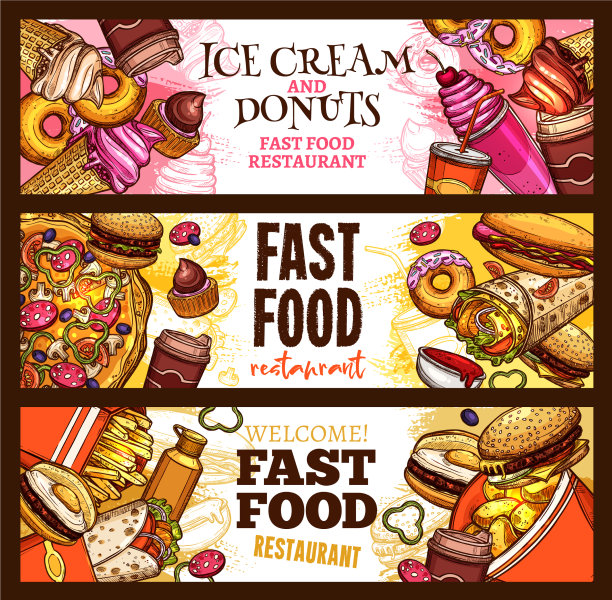 快餐汉堡餐厅菜单横幅设计图片下载