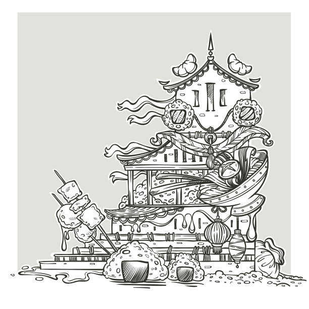亚洲美食寺庙线艺术幻想形象为您图片下载