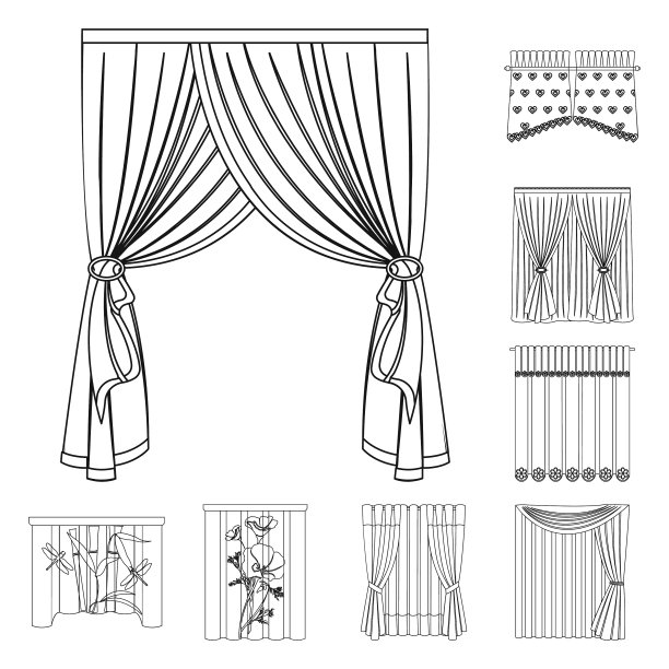 不同种类的窗帘轮廓图标设置图片下载