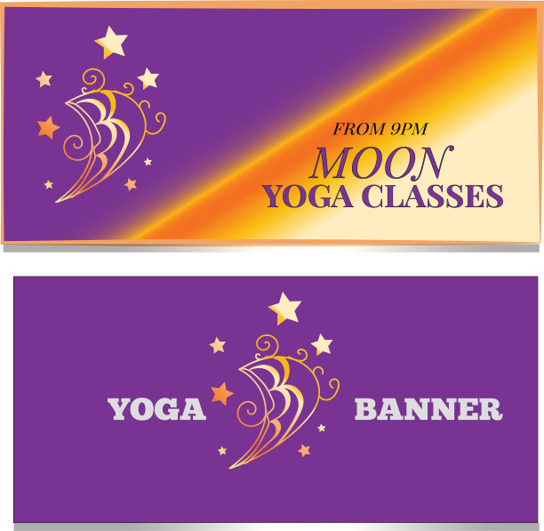 月亮横幅设置瑜伽课程概念印刷图片下载