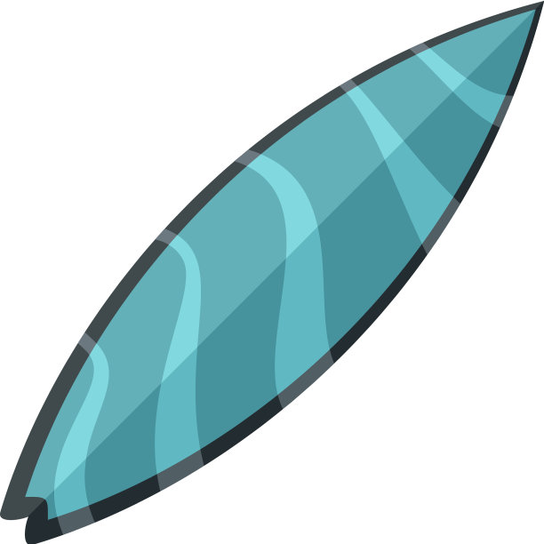 波浪蓝色冲浪板图标平坦风格图片下载