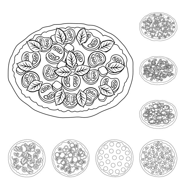不同的披萨轮廓图标集合图片下载