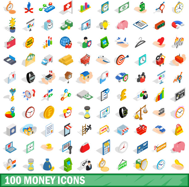 100金钱图标设置等距3d风格图片下载
