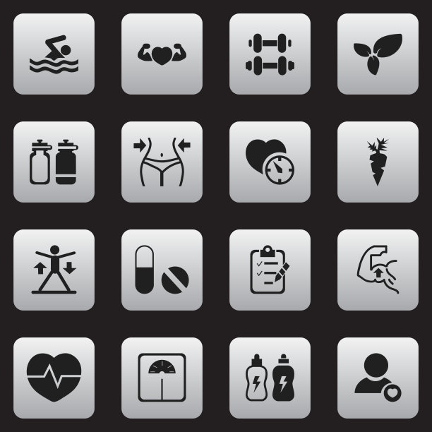 一组16可编辑的健身图标包括符号图片下载