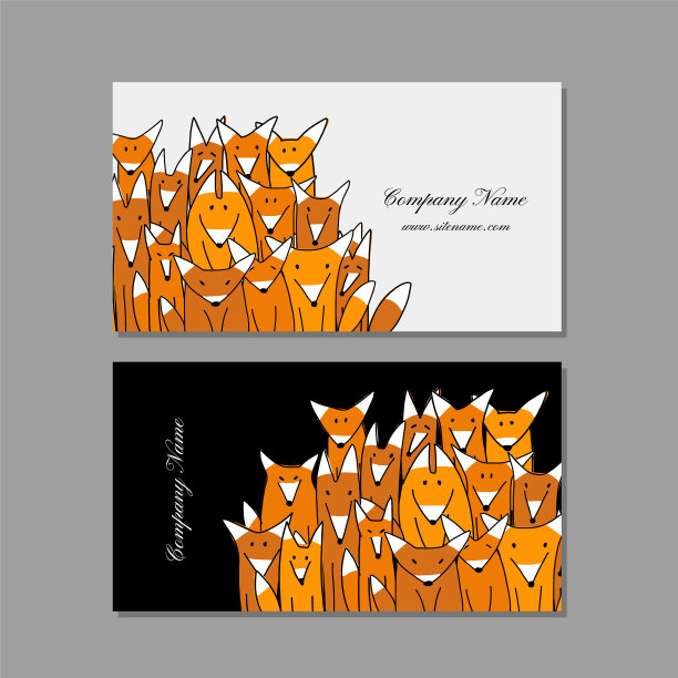 设计搞笑狐狸家族的名片图片下载