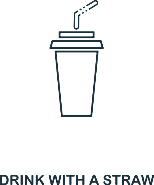 简单的轮廓饮料与吸管图标像素图片下载