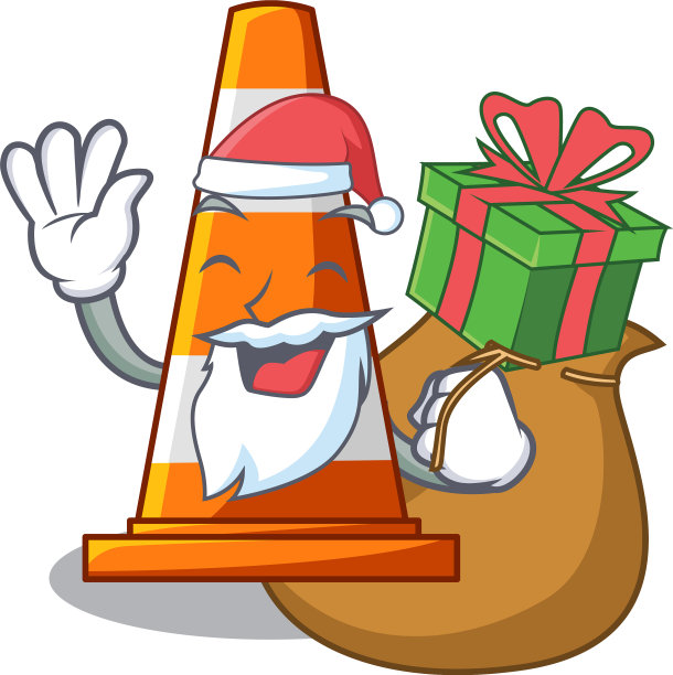 圣诞老人用交通锥上的礼物对抗吉祥物图片下载