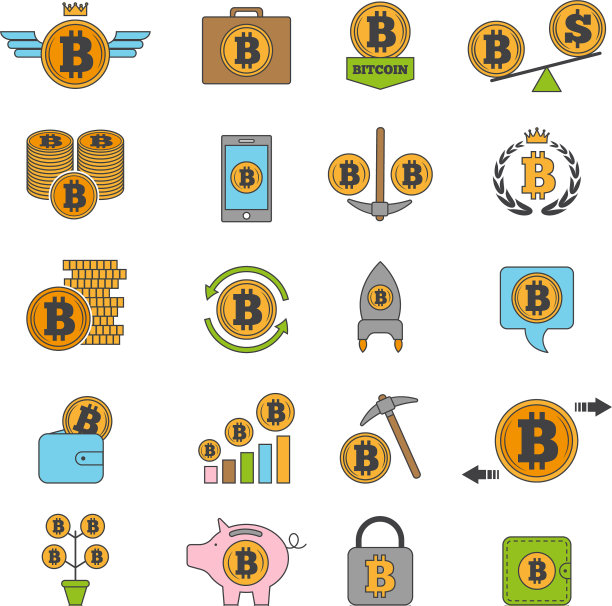 加密货币业务与比特币图标合集图片下载