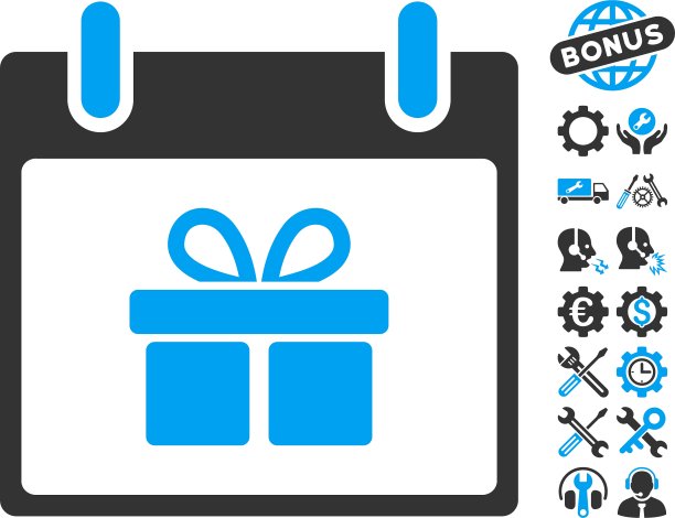 礼盒日历日图标与奖金图片下载