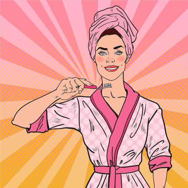 波普艺术微笑的漂亮女人带着牙刷图片下载