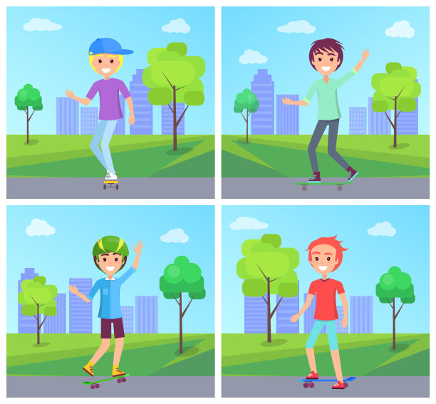 滑板在绿色城市公园设置滑板图片下载