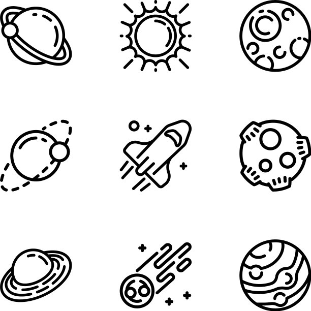 太空行星描边风格图标集图片下载