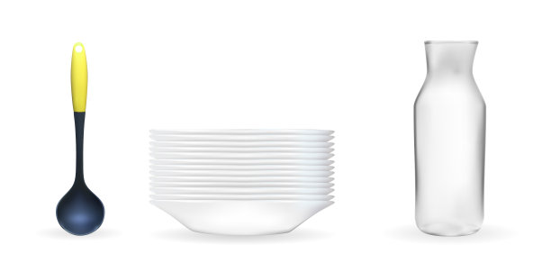 一套逼真的3d模型的深白色盘子图片下载