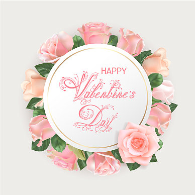 带有粉红色玫瑰的情人节卡片图片下载