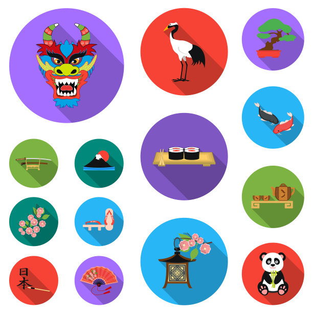 国家日本平面图标集合为图片下载