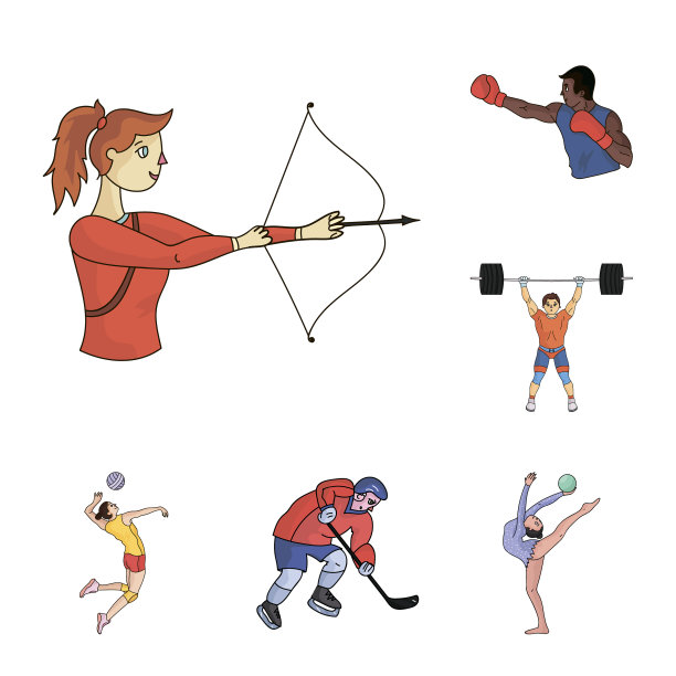 不同类型的运动卡通图标设置图片下载