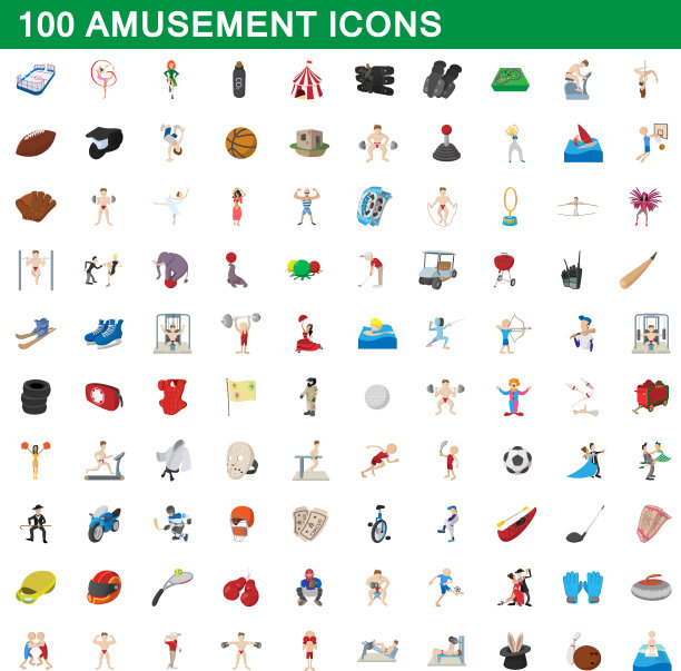 100个娱乐图标设置卡通风格图片下载