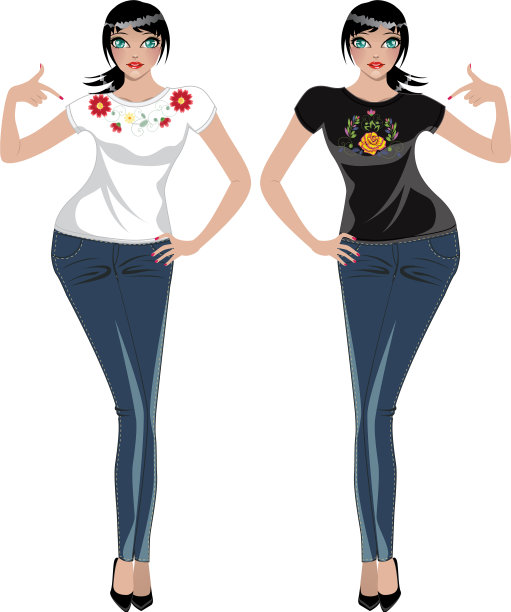 穿绣花t恤的女孩图片下载