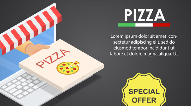 Web披萨提供横幅水平等距风格图片下载