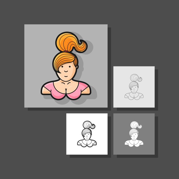 轮廓图标女孩与一个辫子和胸部图片下载