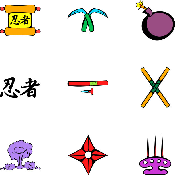 日本忍者图标设置卡通风格图片下载