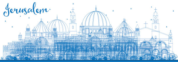 用蓝色建筑勾勒出耶路撒冷的天际线图片下载