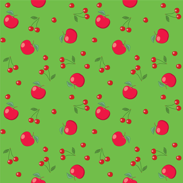 鲜绿的红苹果和樱桃图片下载