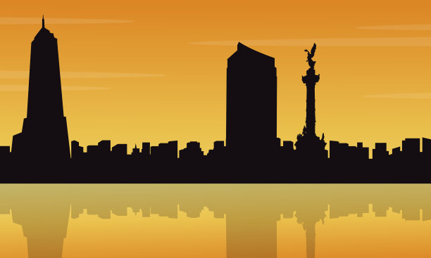 日落时分，墨西哥城的风景剪影图片下载