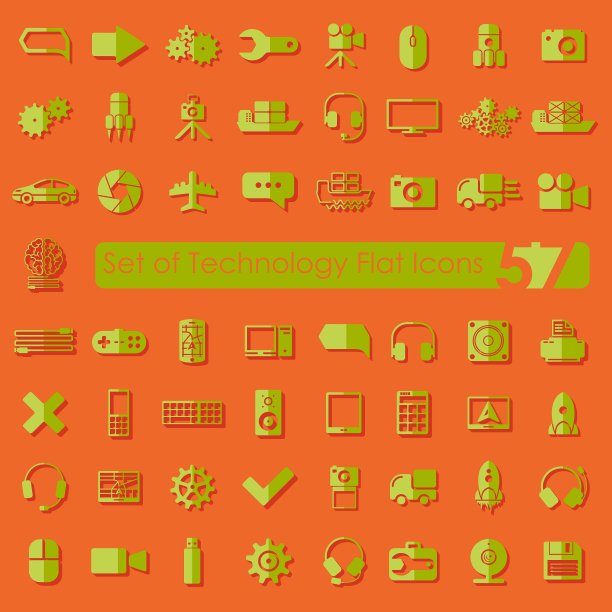 一组技术平面图标图片下载