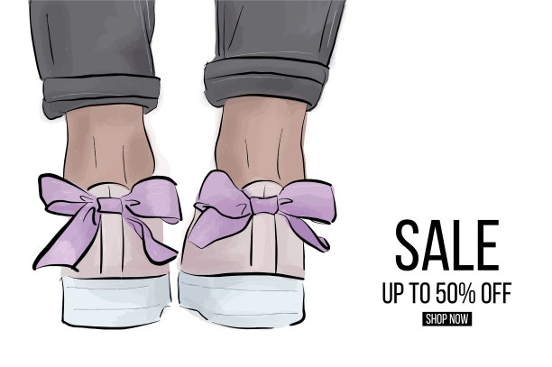 带蝴蝶结旗帜的时髦运动鞋图片下载