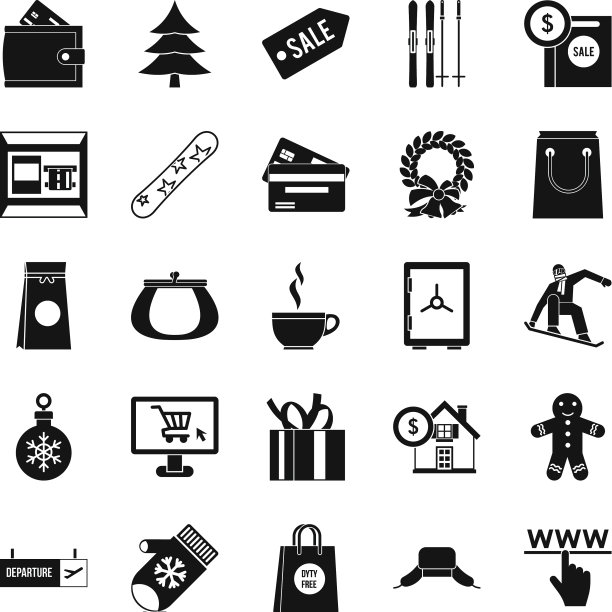 冬季购物图标设置简单的风格图片下载