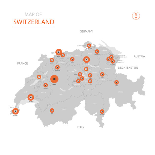 瑞士地图与行政部门图片下载