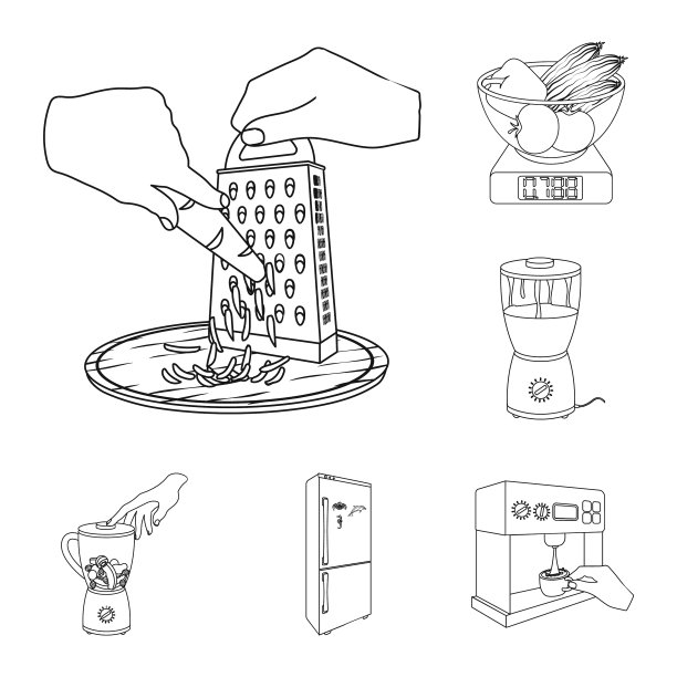 烹饪食物的轮廓图标集合图片下载